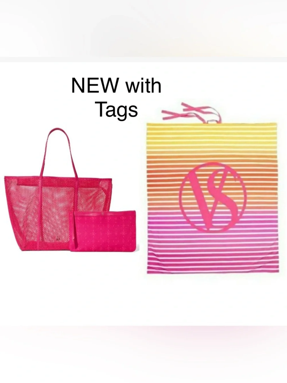 Victoria's Secret Hot Pink Mesh Tote and Blanket